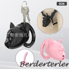 Men's Puppy Chastity Cage Lock Sissy Bondage Abstinence with 6 Rings Plug Device