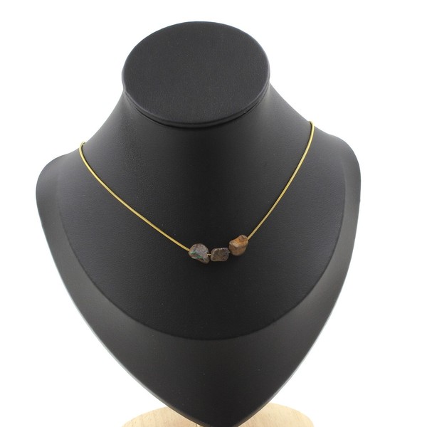 Halskette 3 Perlen Opal Feldstein D'australie. Kette Stahl Golden Damen-image