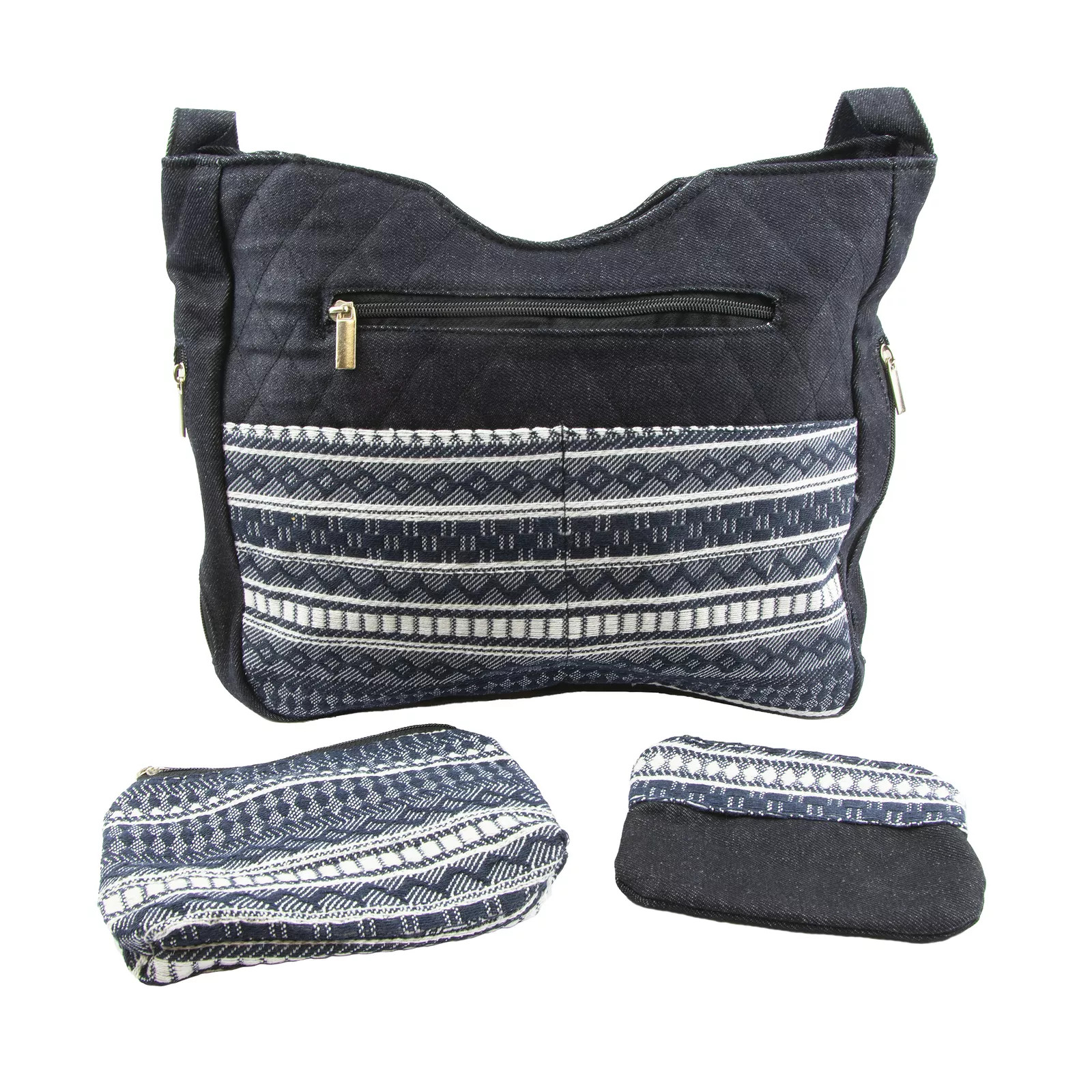 Canyon Sky Women's 3-Piece Shoulder Bag and Pouch Set in Southwest Style Denim