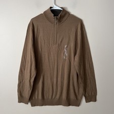 Club Room Merino Wool Blend Quarter Zip Pullover Sweater Tan Brown Large