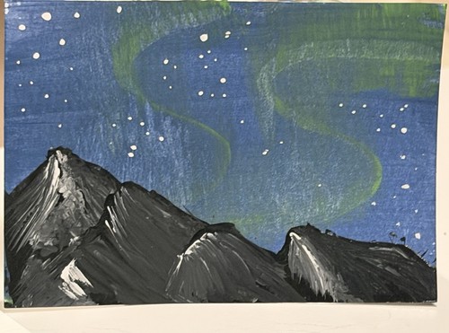 ACEO Art Card Original Acrylic Painting Night Sky Northern Lights T. Peebles