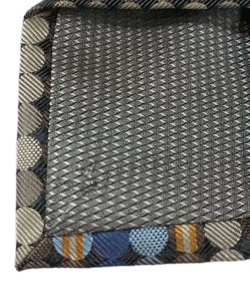 David Taylor Mens Handmade Polyester Tie Multi Brown Blue Geometric Circles EUC - Image 4 of 4