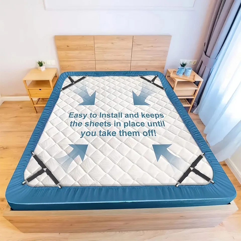 Sujetadores de sábanas ajustables elásticos 4 camas correas fundas de colchón clips Foto 4 de 4