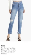 Rails Melrose High Waist Button Fly Distressed Slim Straight Women’s Jeans 27