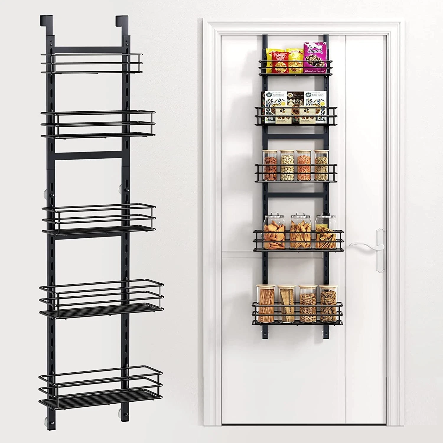 Adjustable 5-Tier over the Door Pantry Organizer, Spice Rack, Narrow Hanging She