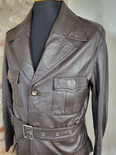 Veste ceinturée cuir homme VINTAGE 70 Man leather belted jacket T.44 size S - Imagen 2 de 23