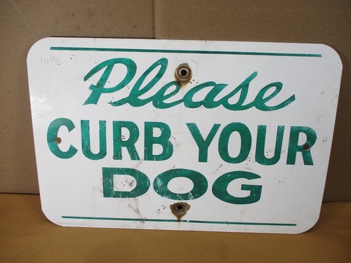 Vintage PLEASE CURB YOUR DOG Aluminum Chicago Park Sign RETIRED 18" x 12" - Picture 9 of 15