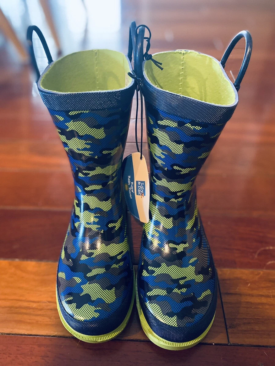 New Lily Dan Boys Rain Boots multicolor Camo Design Size 13