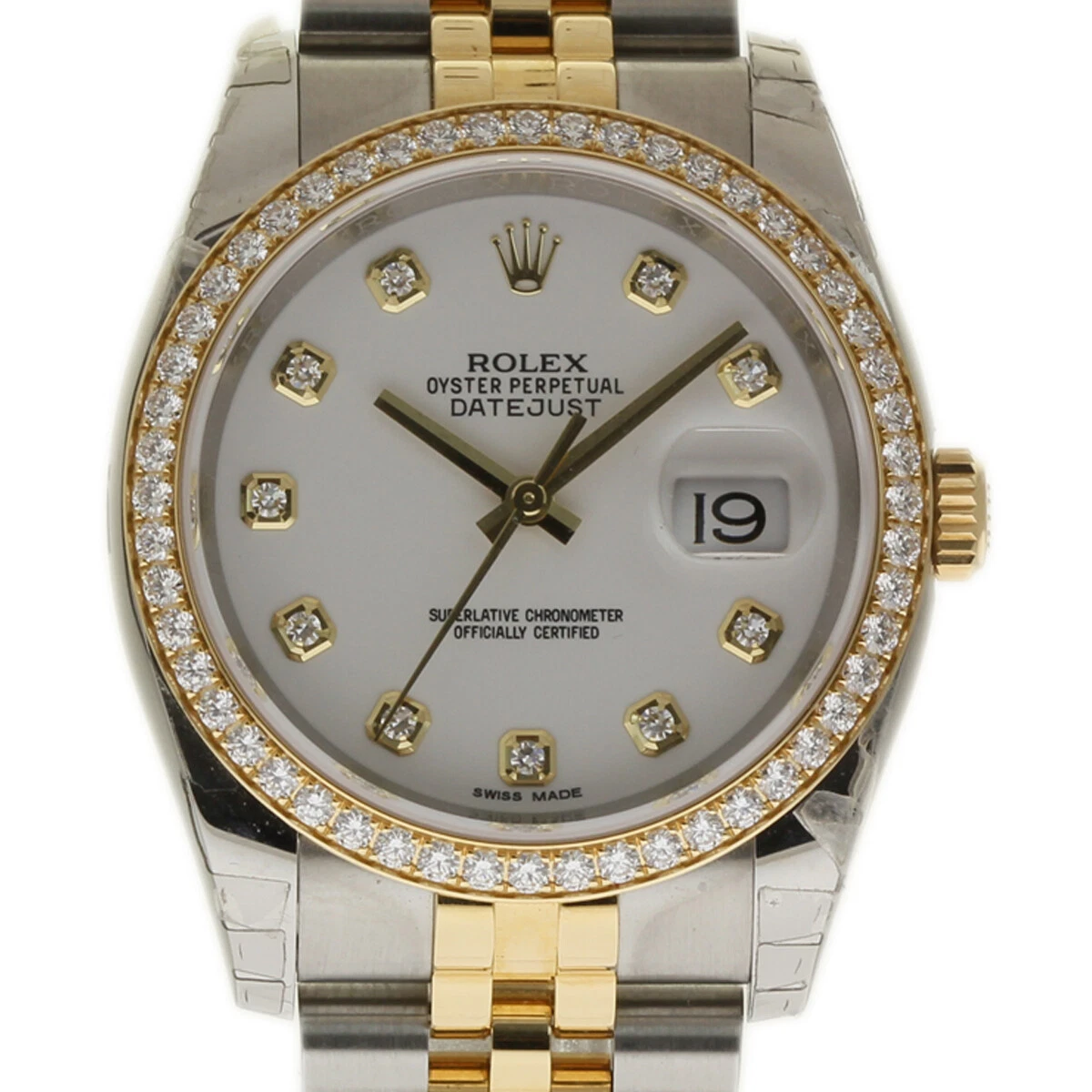 Rolex New Datejust 116243 36mm Steel Gold White Diamond Box/Paper