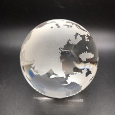 Glass World Globe Earth 3 1/2  Paperweight Clear  Etched Frosted Glass 3.5  
