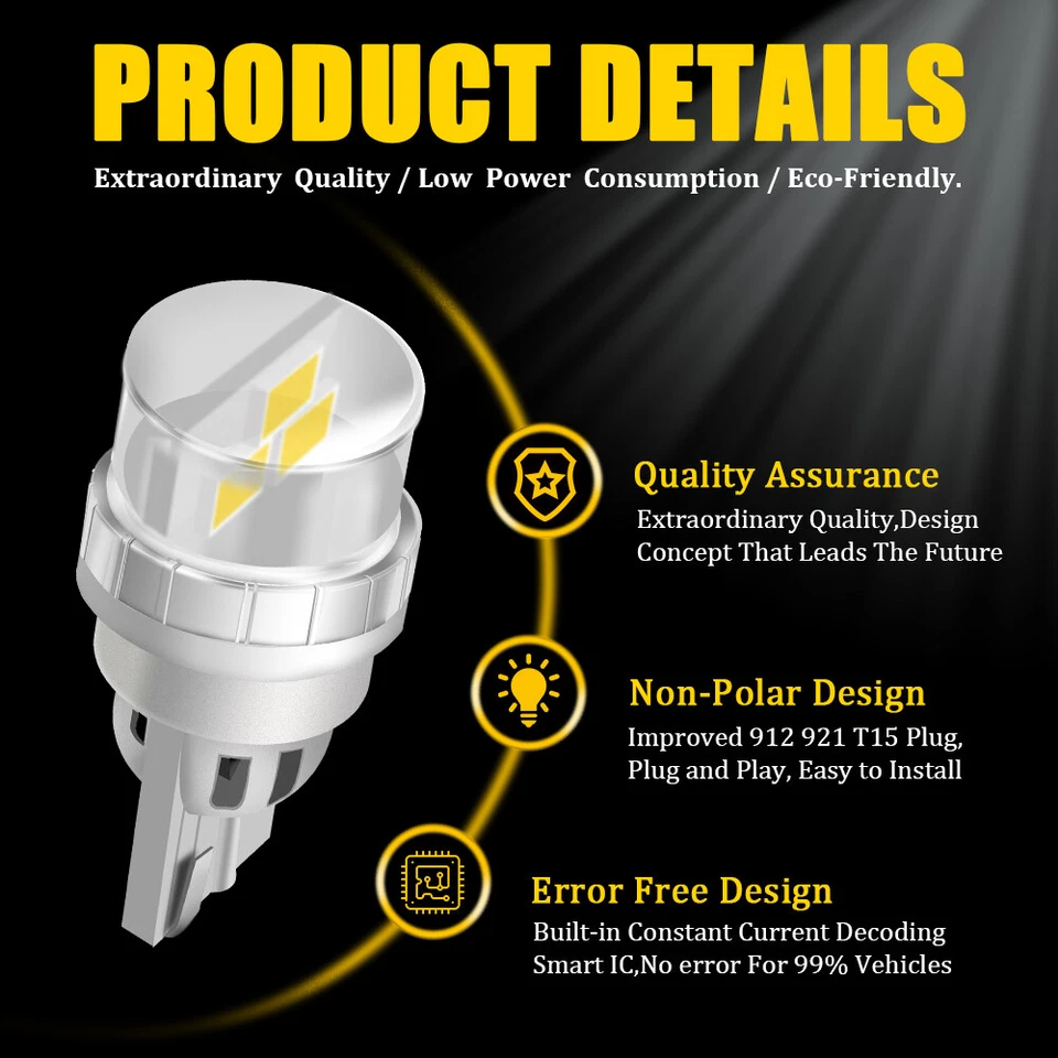 2 luces LED de reversa 912 T15 bombillas blancas para Toyota C-HR CHR 2018-2021 Foto 3 de 4