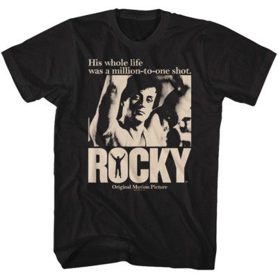 Rocky Balboa T-Shirt New Million To One Shot in 100% Black Cotton Sizes SM - 5XL