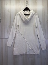 Tahari Ivory Knit Cowl Neck Womens Sweater Wool Blend Dress Large-8604
