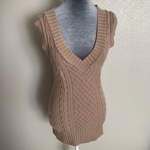 Twenty One Small Brown Stretchy Sweater Vest Vnec… - image 1