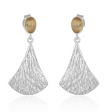 Handmade Texture Design 925 Fine Silver Ethiopian Opal Gemstone Earrings