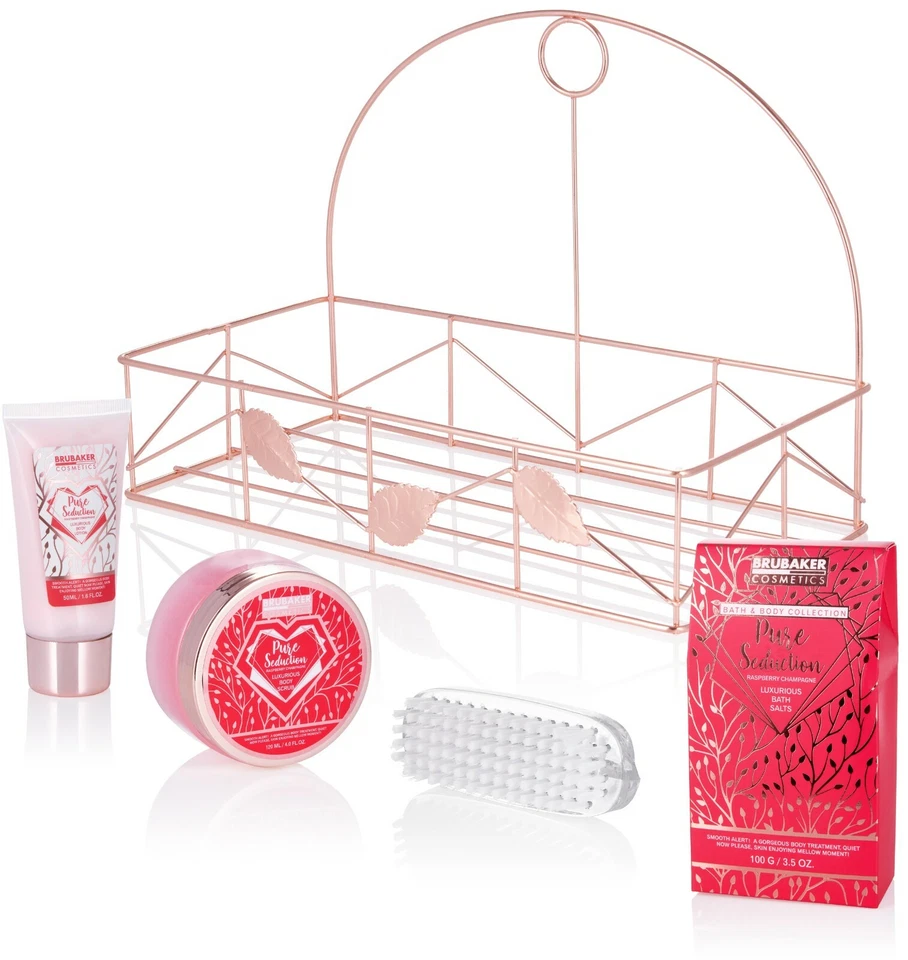 BRUBAKER 6 Pcs Womens Ladies Gift Set Raspberry Champagne Spa in Wire Basket - Image 4 of 4