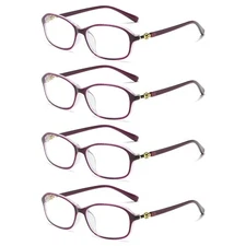 4 PK Womens Blue Light Blocking Reading Glasses Readers for Computer Paper Work