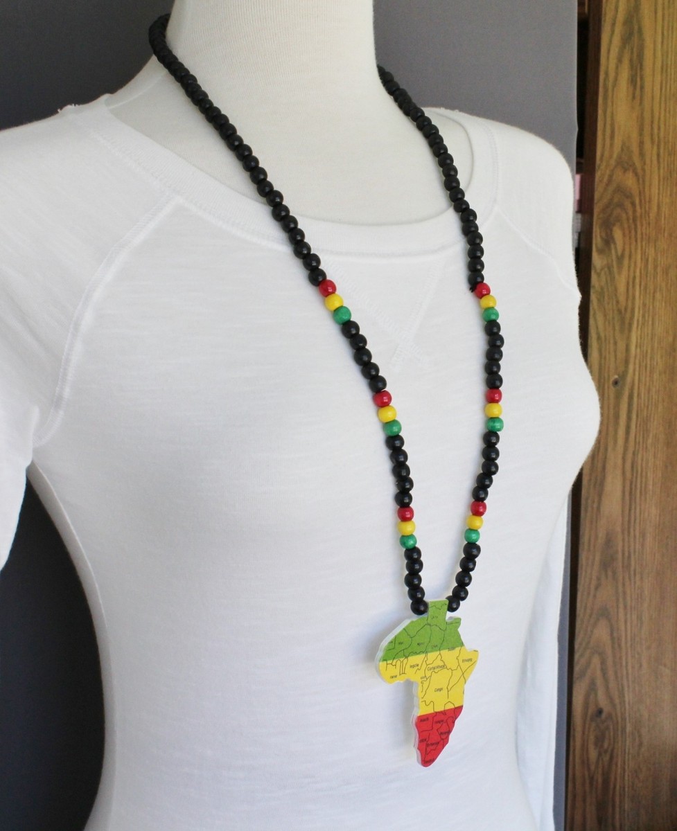 Africa Map Wooden Pendant Necklace - 90cm Bead Chain For Men & Boys | Hip Hop Fashion Jewelry