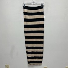 Free People Womens Black Tan Rugby Striped Back Slit Column Maxi Skirt XS 78
