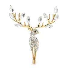 Luxury Gold Reindeer Brooch Pin–Crystal Rhinestone Christmas Jewelry Gift Women