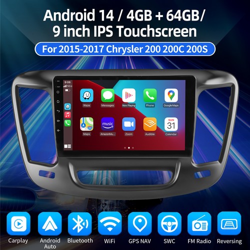 For 2015-19 Chrysler 200 200C 200S Android 14 4+64G Carplay Car Stereo Radio Cam - Picture 2 of 12