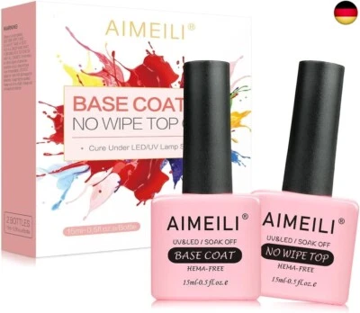 AIMEILI 15ml Base Coat Top Coat UV LED Gel Nagellack Unterlack und Überlack