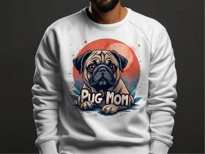 Adorable Pug Mom Graphic Print Casual T-Shirts