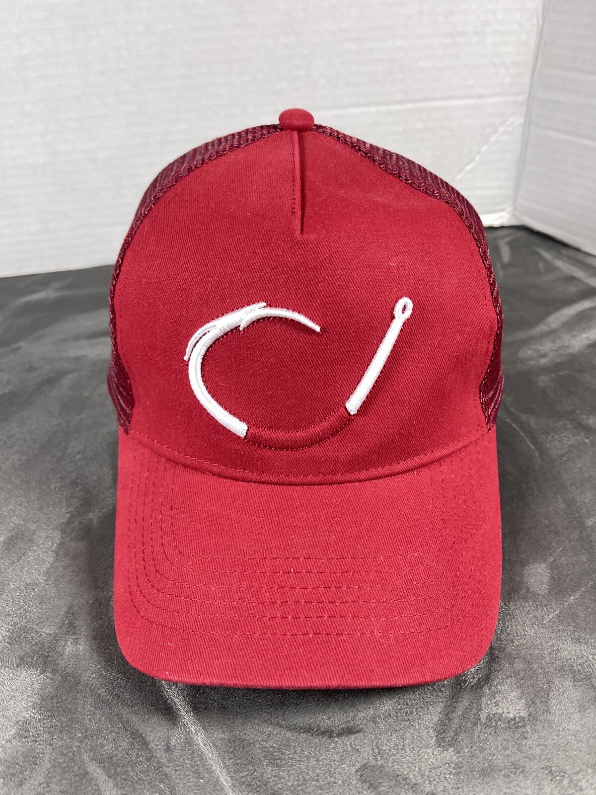 Red REEL LIFE Trucker Mesh Snapback Fishing Hooks Hat Cap Bo