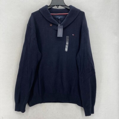 Tommy Hilfiger Shawl Collar Pullover Sweater Mens 2XL Blue Long Sleeve Preppy