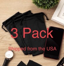 Black Microfiber Cleaning Bag Case Eyeglasses Pouches Glasses Sunglasses 3 Pack