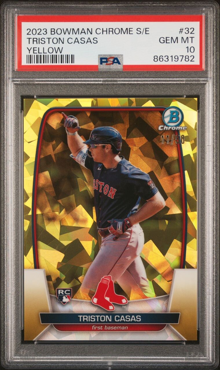 2023 Bowman Chrome Sapphire Triston Casas  Rookie RC Yellow /50 #32 PSA 10 GEM