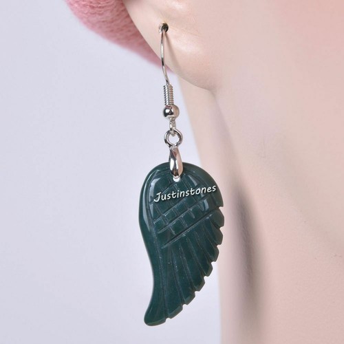 30mm Carved Rock Gemstone Crystal Angel Wing Healing Handmade Dangle Earrings - Picture 118 of 133