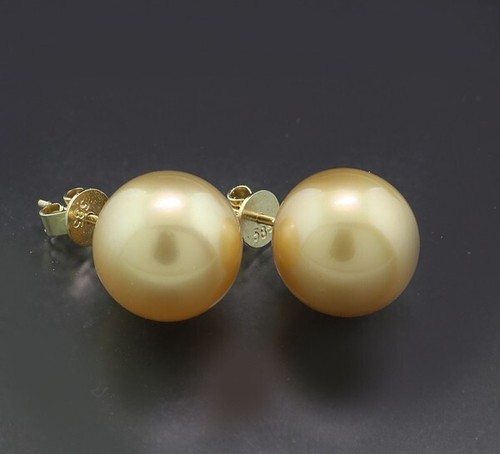 Pendientes de perlas del Mar del Sur TOP de 12,4 mm oro 585 valor 3.400 € nuevos - Imagen 2 de 4