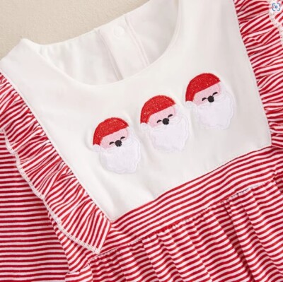 NEW Christmas Embroidered Santa Baby Girls Red Striped Romper Jumpsuit