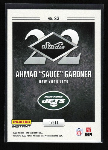 Ahmad ""Sauce"" Gardner 2022 NFL Panini Instant Studio RC #S3/911 - Bild 2 von 2