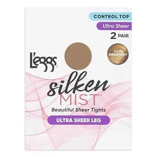 L'eggs Silken Mist Ultra Sheer Leg Control Top Tights, 2 Pairs Nude Size Q