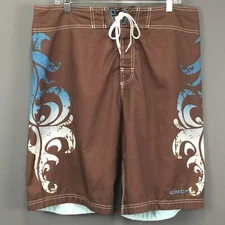 Speedo Board Short sMen 36 Brown Blue Swim Wave Graphic Beach Summer Casual