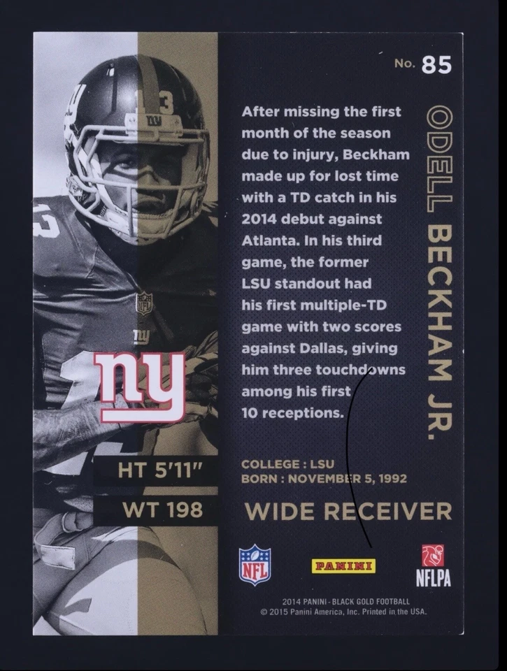 2014 Panini Black Gold Foil Odell Beckham Jr ROOKIE /25 - Image 4 of 4