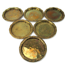 6 alte Messing Untersetzer Eva von Stössel? Mendelssohn? Art Deco Brass Coasters