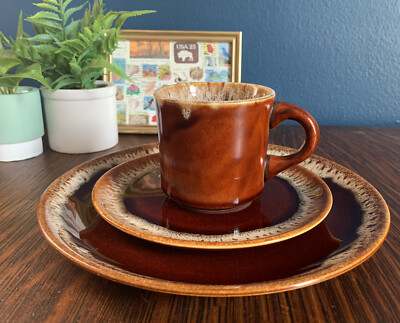 Vintage Brown Drip Glaze Brown Earthenware Dishes Vintage
