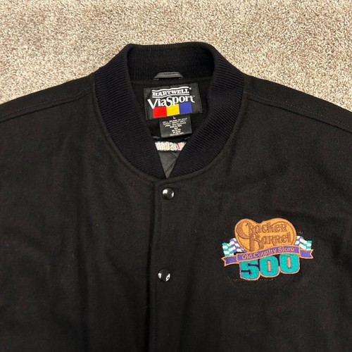 Vintage Cracker Barrel 500 Bomber Jacket Men Size Large Leather Wool Blend Black - Picture 3 of 11