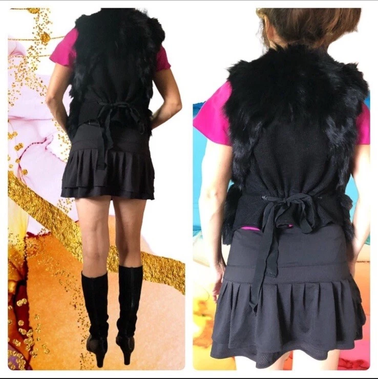 Chaleco tejido recortado de piel de zorro real negro talla S Foto 3 de 4