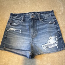 American Eagle Distressed Denim Shorts Blue Women's Size 6 Mid Rise Stretch
