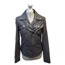 Tu Leather Jacket Grey Zipped Uk Women's Size 12 M531