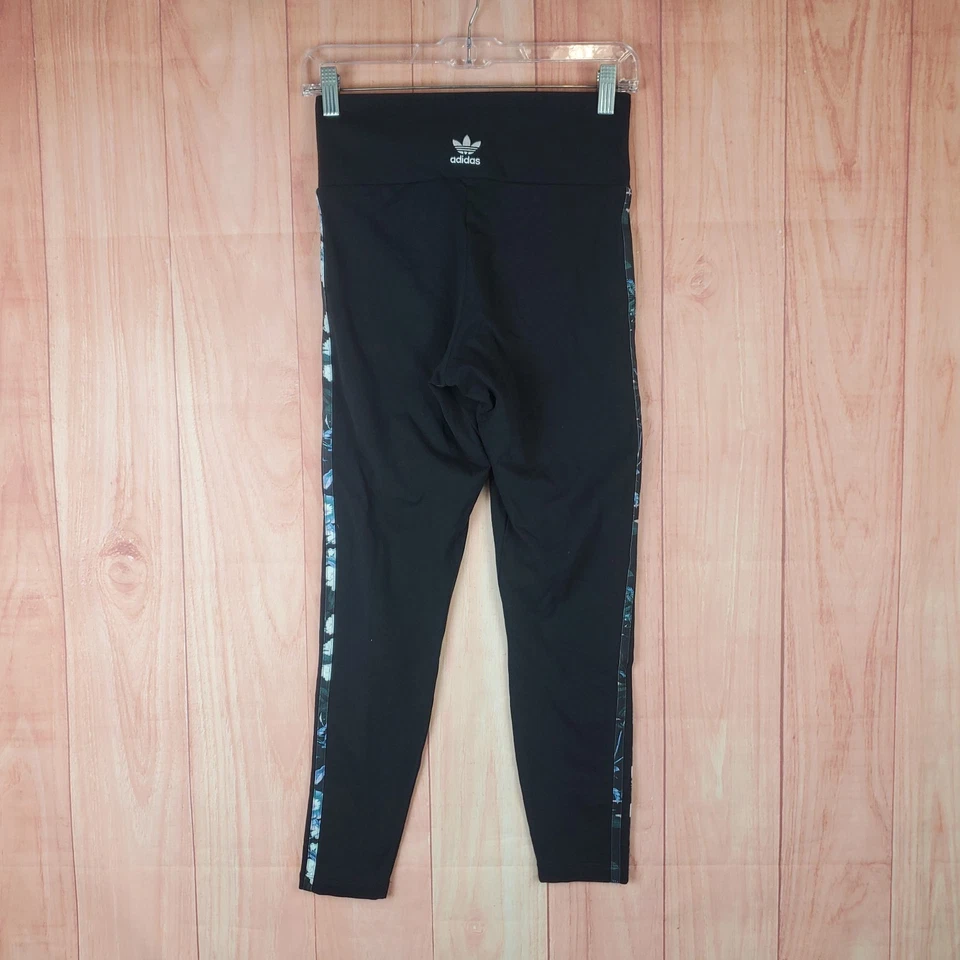 Adidas Originales 3 Rayas Flor Leggings Mujer S Negro Algodón Elástico Pull On Foto 2 de 4