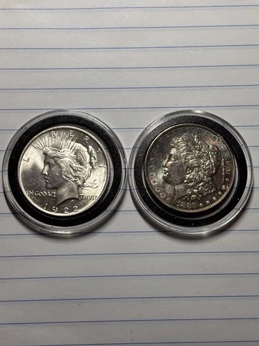 Silver Dollar Lot! Morgan And Peace Dollars. 1887 And 1922 Uncirculated Coins