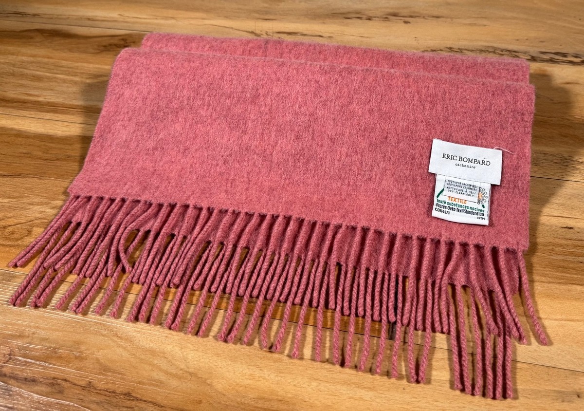 Eric Bompard Paris Dusty Rose Pink 100% Cashmere Flannel Tasseled