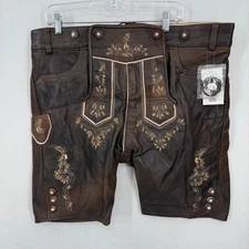 Lederhosen4U Men’s Size 38" 54cm Leather Lederhosen Shorts Brown Oktoberfest