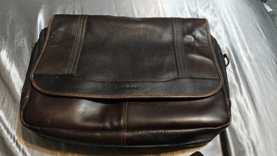 Samsonite Brown Leather Messenger Laptop Bag Shoulder Handbag Flapover Case Bag
