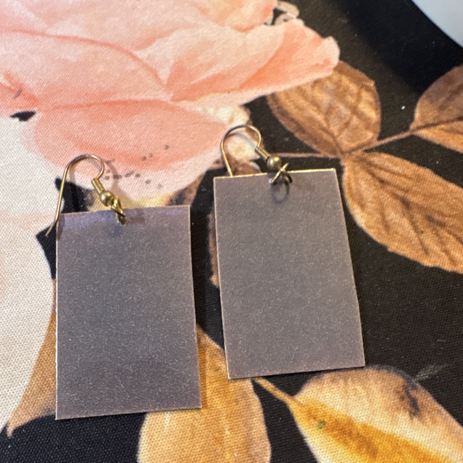 Rectangle Dangle Earrings Multicolor Brass French… - image 2